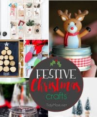 Festive Christmas Crafts to get you in the holiday spirit that the whole family will love. Most of these ideas can be made in no time at all. Get all the info at TidyMom.net