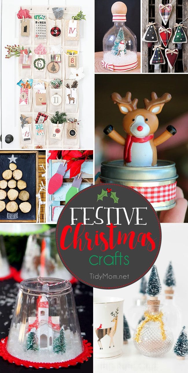 Festive Christmas Crafts to get you in the holiday spirit that the whole family will love. Most of these ideas can be made in no time at all. Get all the info at TidyMom.net