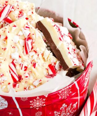 Homemade Holiday Chocolate Peppermint Bark in tin