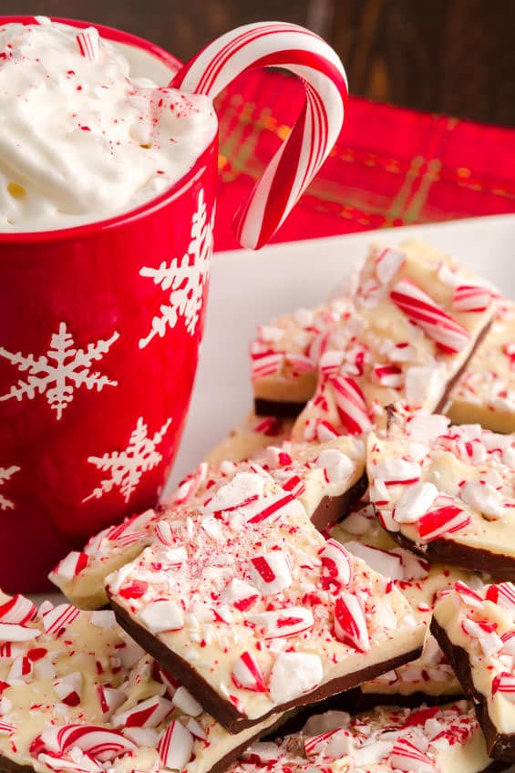 Holiday Chocolate Peppermint Bark with mug