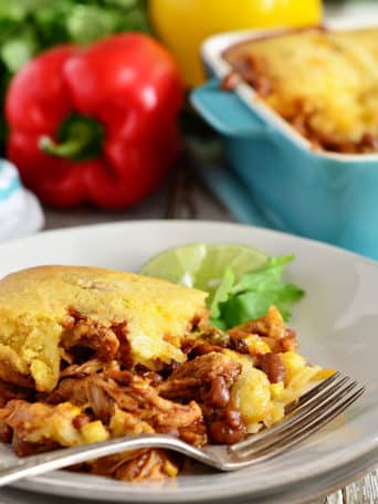 cornbread chicken pot pie on a plate