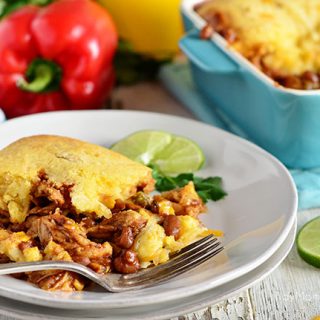 Delicious Cornbread BBQ Chicken Pot Pie. Grill chicken indoors for a taste of summer in the winter!! So easy! Recipe at TidyMom.net