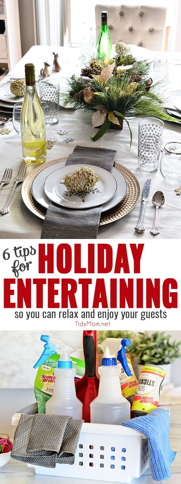 Holiday entertaining is upon us. One of my favorite holiday entertaining tips is to keep an emergency clean up kit handy for party spills and mishaps. 6 HOLIDAY ENTERTAINING TIPS - at TidyMom.net