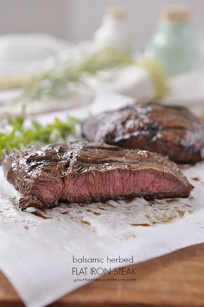 Balsamic Herbed Flat Iron Steak perfect for a Valentine’s Day Dinner Meal Plan