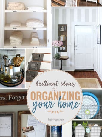 Brilliant ideas to get your home organized! These are quick simple ideas that don’t cost a lot of money to gain valuable space in your home! Details at TidyMom.net