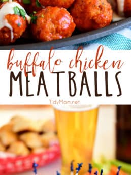 Buffalo Chicken Meatballs with Ranch tastes just like buffalo hot wings. Get the recipe at TidyMom.net