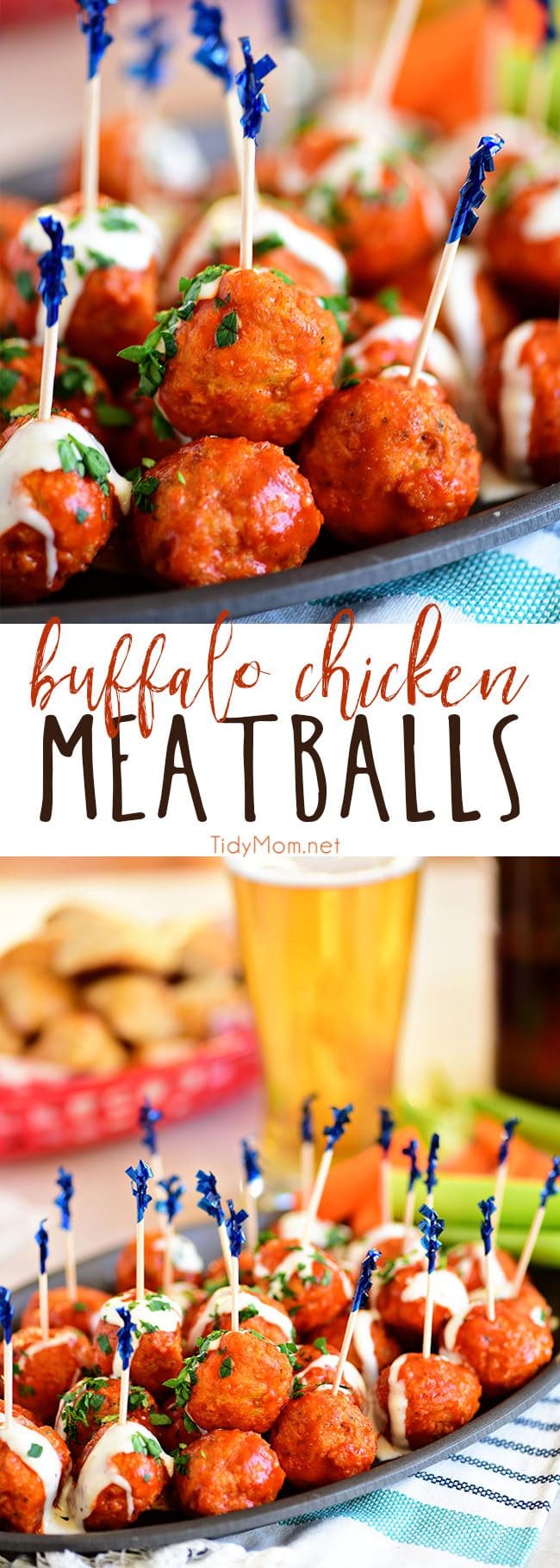Buffalo Chicken Meatballs with Ranch tastes just like buffalo hot wings. Get the recipe at TidyMom.net
