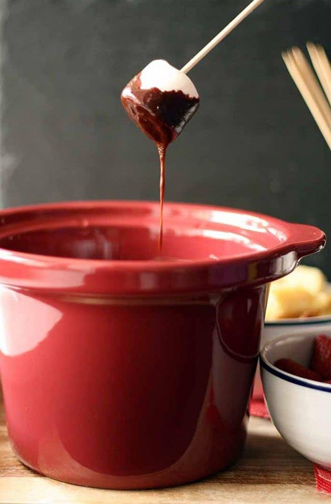 Slow Cooker Chocolate Fondue perfect for a Valentine’s Day Dinner Meal Plan