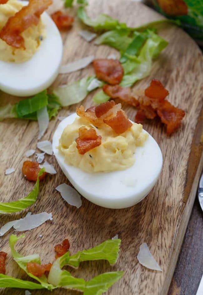 Caesar Deviled Eggs | Easter Dinner Meal Plan recipes, printables and decor ideas. Details at TidyMom.net 