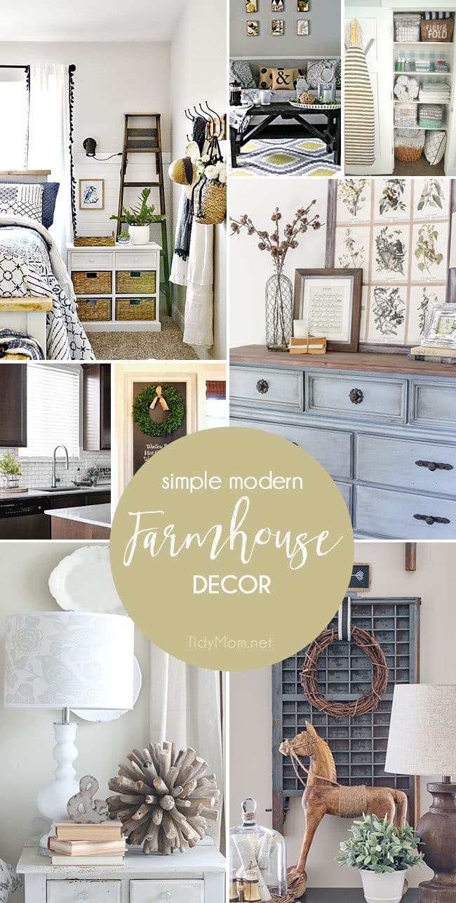 Simple Modern Farmhouse Decorating is more popular than ever, thanks to Chip and Joanna! This home decor style is charming, comforting, and warm - a classic design that changes a little through the years, but never get's old. Farmhouse Decor inspiration at TidyMom.net