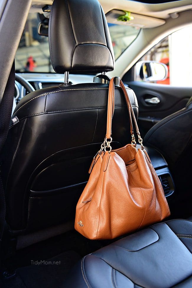 These headrest hooks keep my car organized and clutter free