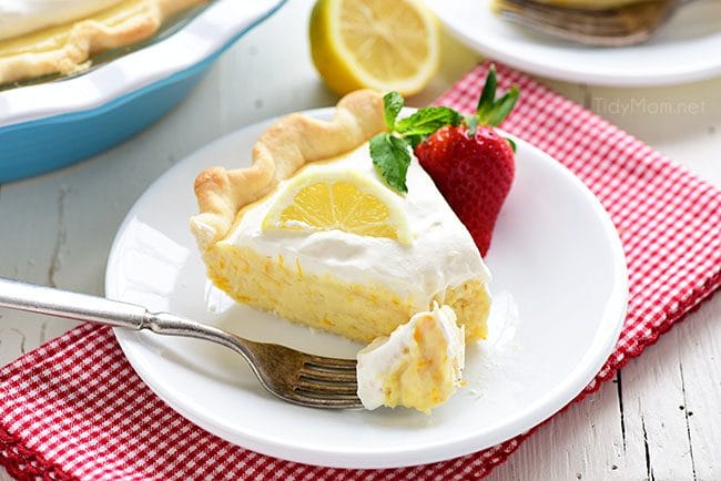 a bite of Meyer Lemon Pie on a fork