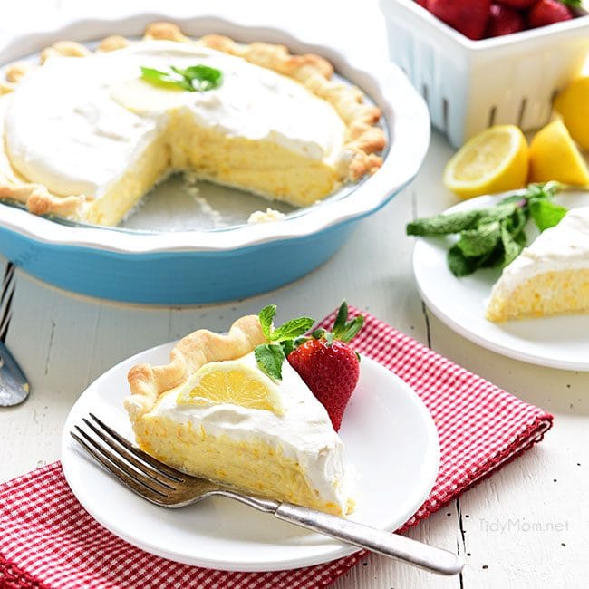 a Meyer Lemon Pie with a piece cut and served on a plate