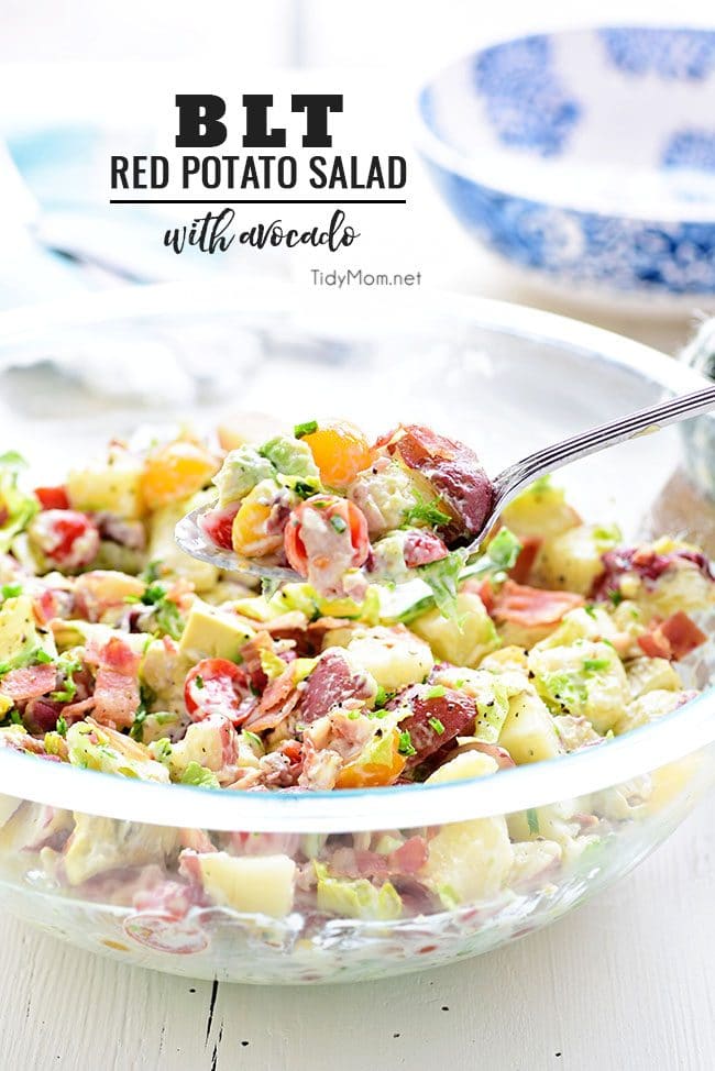  Red Potato Salad has an avocado in a big bowl