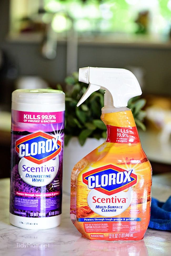 Clorox Scentiva disinfecting wipes and multi-surface cleaner clean, disinfect, deodorize and freshen your home.