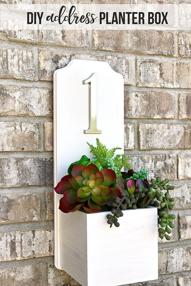 address planter box with house number and succulents