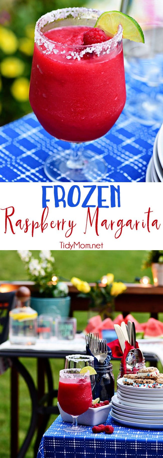 Frozen Raspberry Margarita is the perfect summer cocktail. Raspberry sorbet puts a refreshing twist on the traditional margarita, for a cool party sip! Get the full recipe at TidyMom.net - so delicious and tasty!