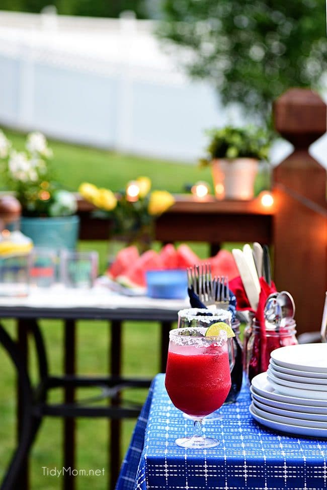 Frozen Raspberry Margarita is the perfect summer cocktail. Raspberry sorbet puts a refreshing twist on the traditional margarita, for a cool party sip! Get the full recipe at TidyMom.net - so delicious!