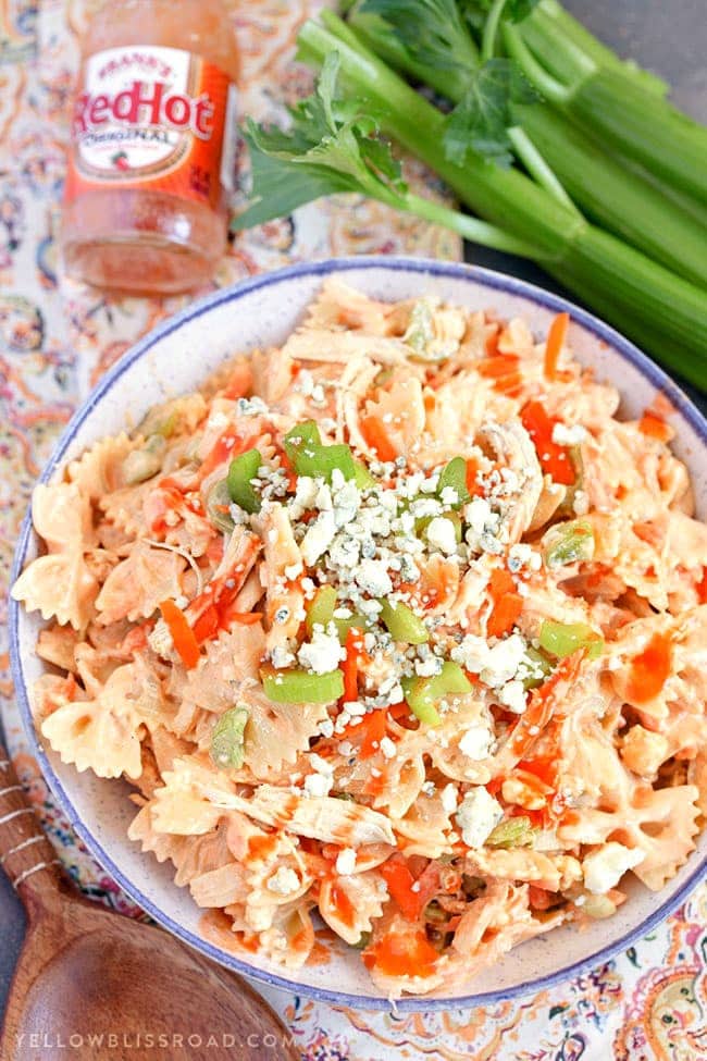 Buffalo Chicken Pasta Salad image from Yellow Bliss Road : How to Plan a Perfect Picnic. Get recipes, printables and more to plan a perfect picnic at TidyMom.net
