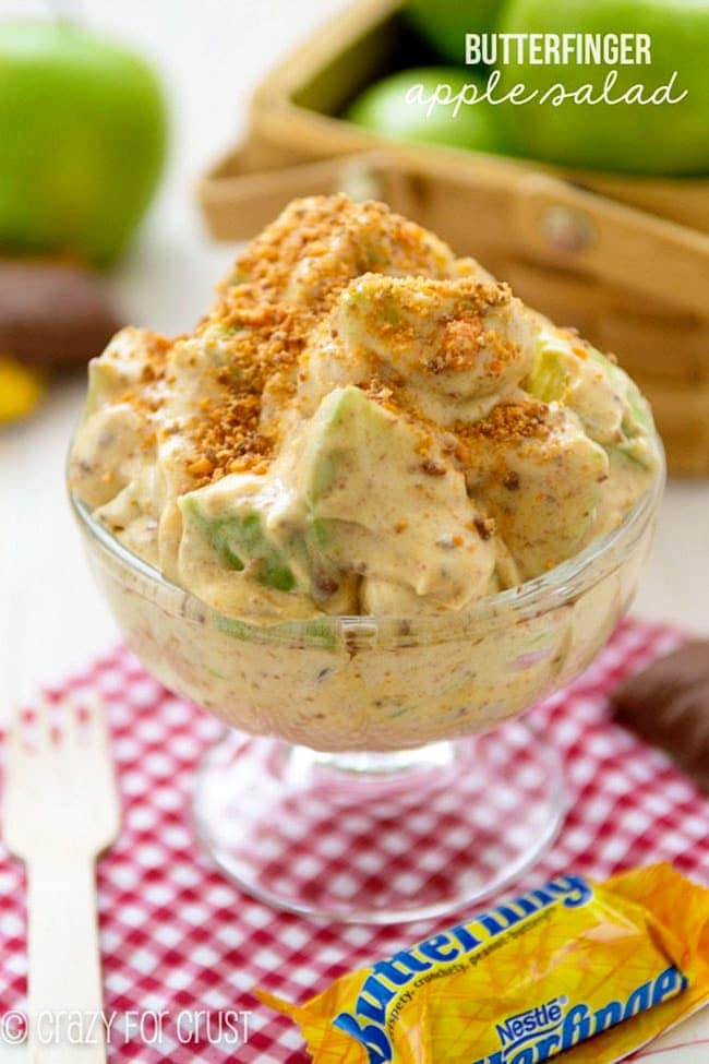 Butterfinger Apple Salad image from Crazy For Crust: How to Plan a Perfect Picnic. Get recipes, printables and more to plan a perfect picnic at TidyMom.net