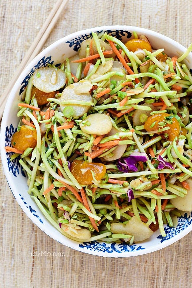 Chinese Slaw in bowl shot overhead