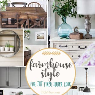 Steal Joanna’s signature modern, rustic and oh-so-comfortable style with these farmhouse decor ideas for the Fixer Upper farmhouse look for your own home. Get all the details at TidyMom.net