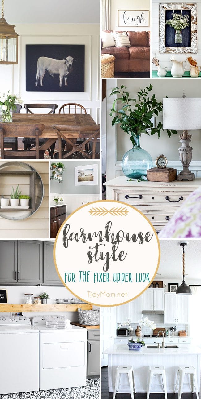 Steal Joanna’s signature modern, rustic and oh-so-comfortable style with these farmhouse decor ideas for the Fixer Upper farmhouse look for your own home. Get all the details at TidyMom.net