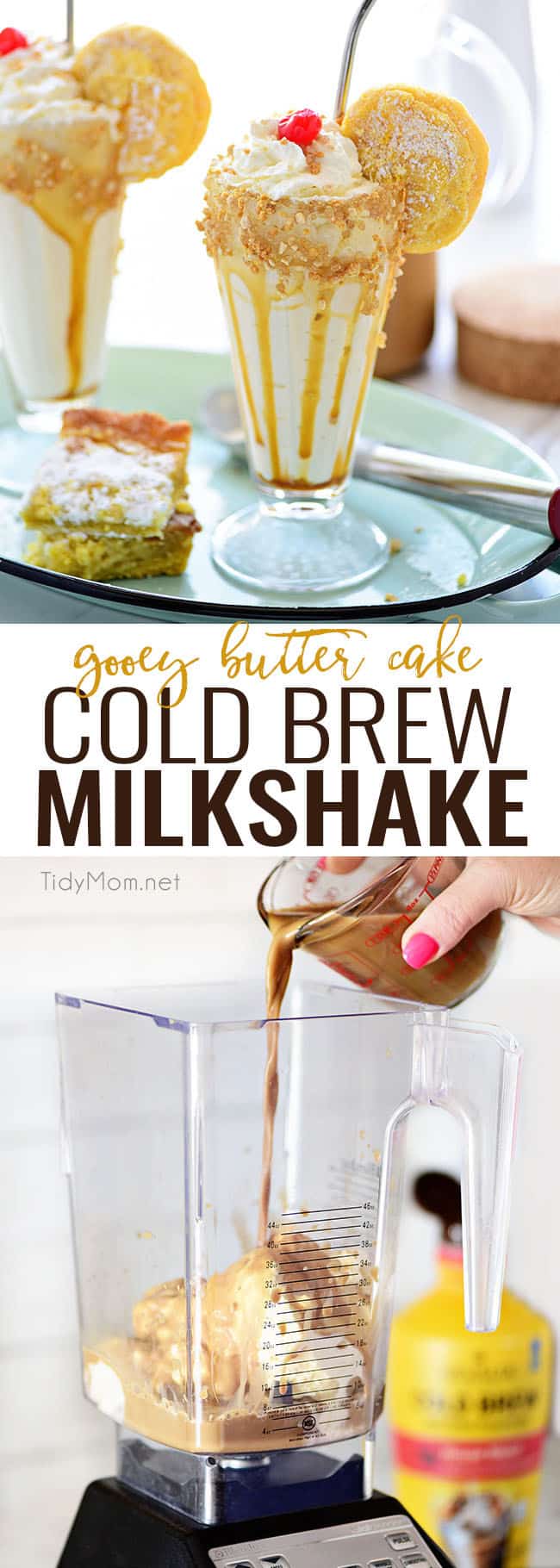 Gooey Butter Cake Cold Brew Milkshake photo collage