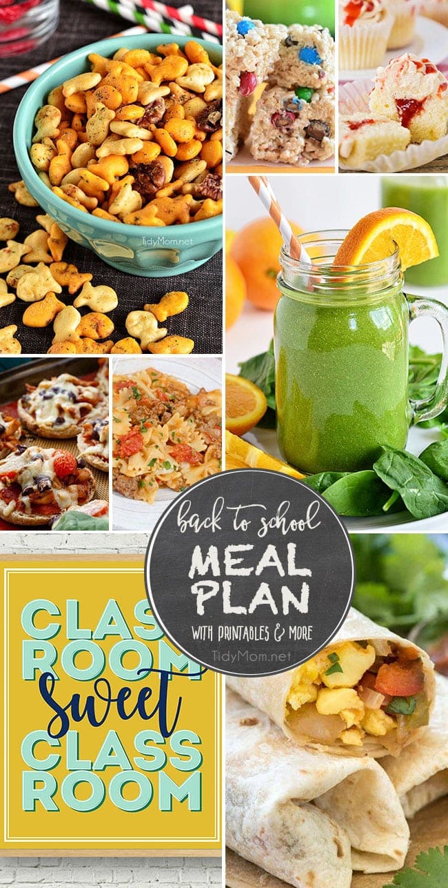 Looking for easy back to school ideas? Try these easy family-friendly recipes, creative lunches, snack ideas and quick breakfasts that will ease back-to-school stress for you and your kids. There is even a few printables and teacher gift idea to get the kids in the mood! This Back To School Meal Plan will check off all the boxes on your to-do list. Back to School Meal Plan at TidyMom.net