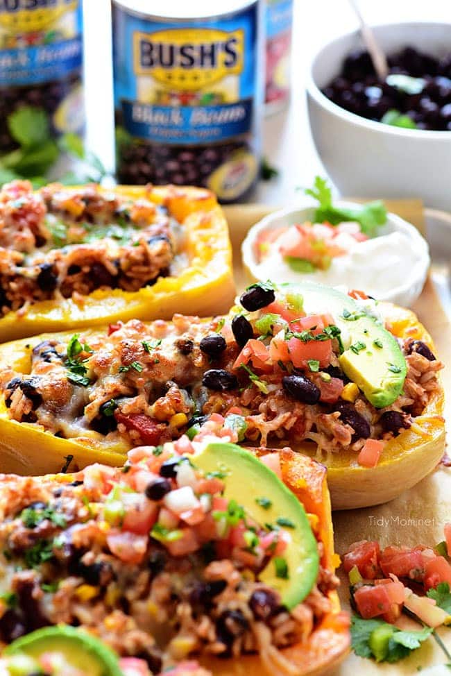 Southwest Black Bean Stuffed Butternut Squash recipe