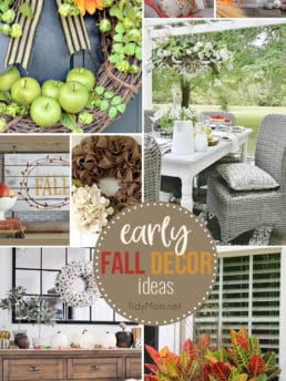 Bring a touch of Fall into your home with these simple, yet beautiful Early Fall Decorating Ideas! Includes Autumn DIY projects and decor ideas for your entryway, patio as well as wreath and sign projects too! at TidyMom.net