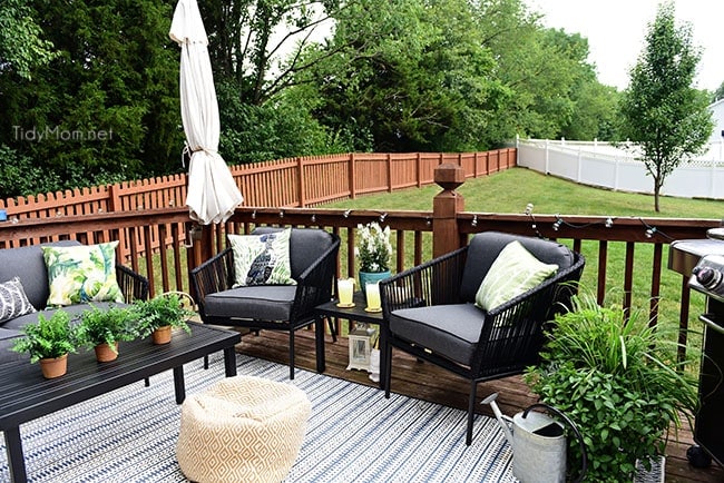 Maximize Outdoor Space! Learn How to Decorate a Small Deck or Patio and what kind of plants to use to keep mosquitos and other pests away. Get all the details at TidyMom.net