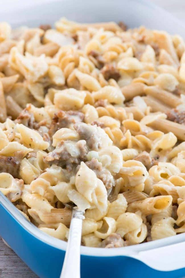 Best Comfort Food Meal Plan. Sausage Mac & Cheese from Crazy for Crust. Get More meal plan recipes, printable and decor at TidyMom.net