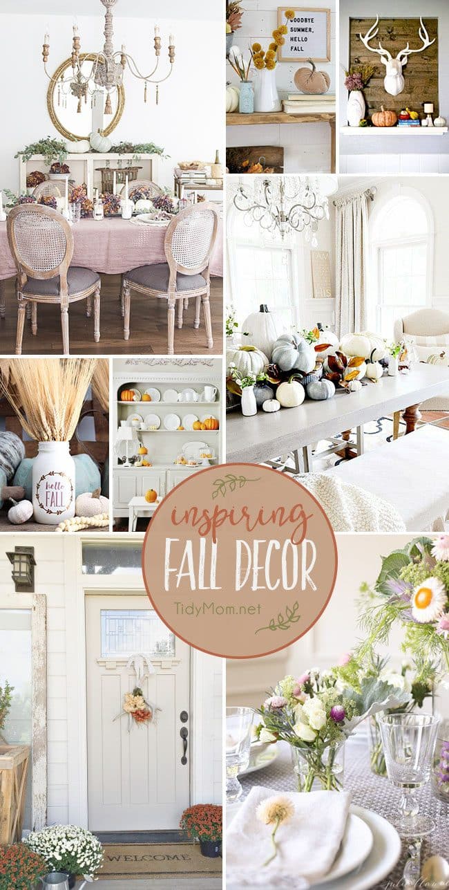 Inspiring Fall Decor for a cozy home. From porches to dinning rooms find traditional and non-traditional fall decor and more at TidyMom.net