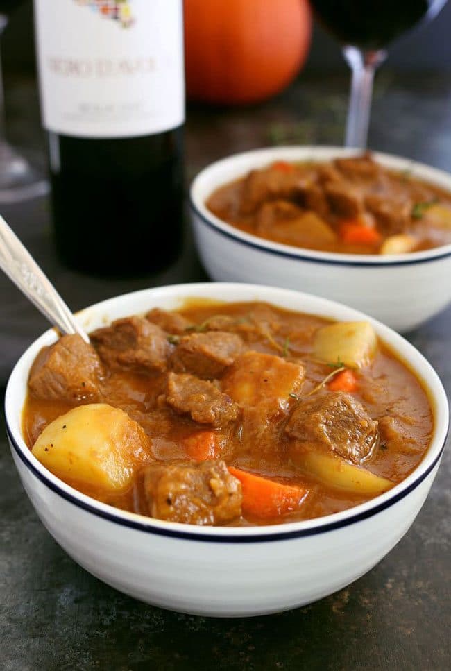 Pumpkin Beef Stew from Honey and Birch for a Halloween Meal Plan