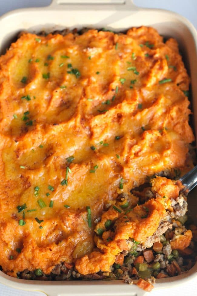Sweet Potato Shepherd’s Pie from The Reluctant Entertainer for a Halloween Meal Plan or Party