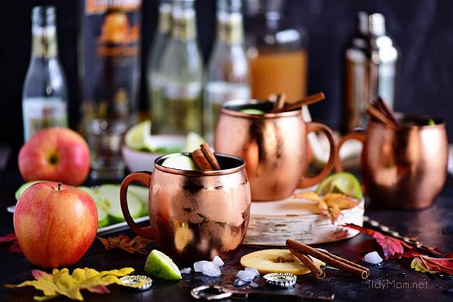 Caramel Apple Moscow Mule in copper mugs - horizontal image