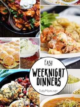 What to make for dinner? Because dinner can become boring, here are some Easy Weeknight Dinners that deliver on delicious!! Get all the dinner recipes at TidyMom.net