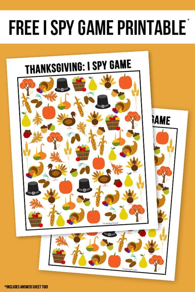 Thanksgiving I Spy Printable from Live Laugh Rowe: The Ultimate Thanksgiving Menu Plan from make-ahead slow cooker turkey and peacan topped sweet potatoes to cranberry appetizers and pumpkin creme brulee. You’ll find family favorite Thanksgiving recipes that will have them coming back for more!! Get all the Thanksgiving Menu Recipes and more at TidyMom.net