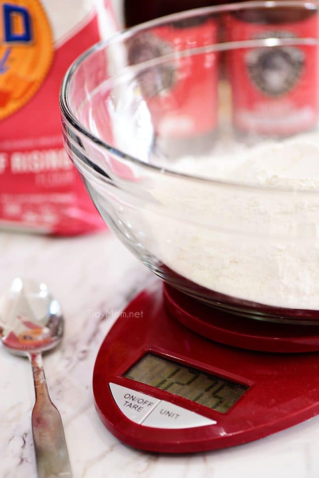 The best way to measure flour is to weigh it