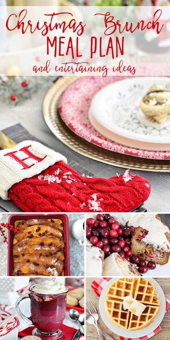 Christmas Brunch Meal Plan from cranberry appetizer and coffee cake, to eggs, baked ham and of course Christmas desserts! Get the full meal plan along with table inspiration and free printables at TidyMom.net