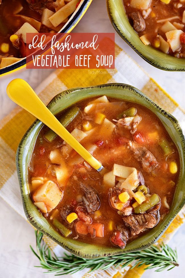 bowl of Hearty Old Fashioned Vegetable Beef Soup 