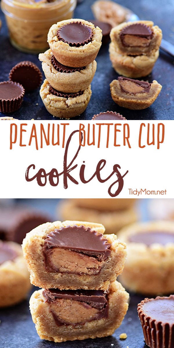 If you like peanut butter, you’re going to LOVE these Peanut Butter Cup Cookies. A peanut butter cookie cup with a chocolate covered peanut butter cup in the middle! A favorite treat any time of year, and perfect for Christmas cookie trays! They are super easy to make if you follow a few tips I’m sharing. Get cookie tips and print recipe at TidyMom.net