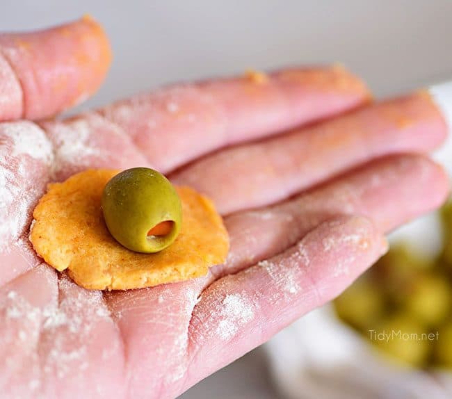 Cheesy Olive Bites: making olive cheese balls step 1