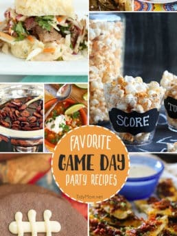 Favorite game day party recipes from brisket sliders and loaded potato wedges to buffalo ranch popcorn and football cookies!! You’re sure to find all your FAVORITE GAME DAY PARTY RECIPES that will score big at any gathering! Get them all at TidyMom.net