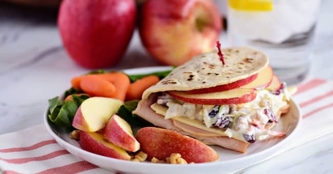 A favorite Panera restaurant sandwich gets a little healthier when you make it at home! Turkey, white cheddar, crisp apple slices, and a crunchy tangy slaw are slipped into a flatbread sandwich. This Turkey, Apple & Cheddar Sandwich is packed with flavor and makes a quick, easy and delicious meal! Print the full recipe at TidyMom.net