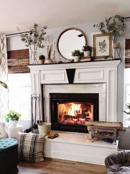 Late winter fireplace with roaring fire!!