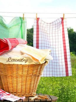 Laundry hanging on a line outdoors