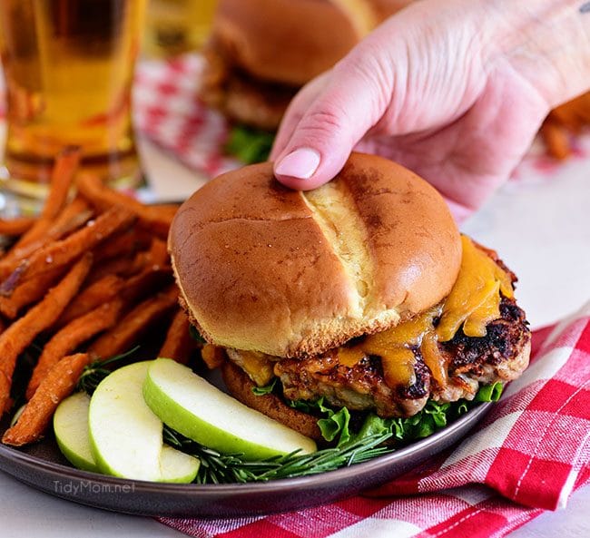 Apple Cheddar Pork Burgers pair a tart Granny Smith apple with sharp cheddar to elevate your pork burgers to a whole new dimension.