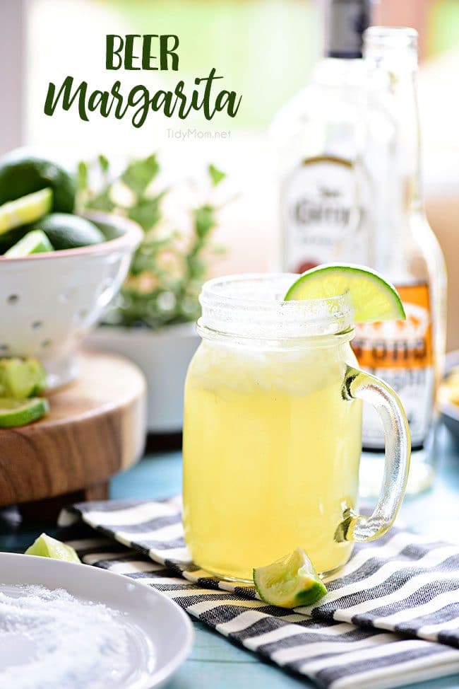 This easy recipe for Beer Margaritas has only 3 ingredients and is dripping with Mexican flavors. The best Beergarita is light, not too sweet, refreshing and super easy, to make! Perfect for Cinco de Mayo or any celebration! Get this cocktail recipe at TidyMom.net #margarita #cocktailrecipes